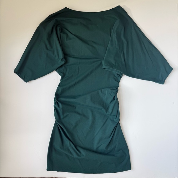 Susana Monaco Emerald Green Ruched Dress XS Boat Neck 3/4 Sleeve - Picture 3 of 4